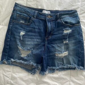 Cello Blue Distressed Jean Shorts with Raw Hem